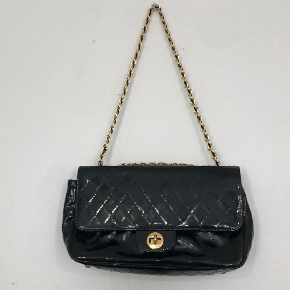 Arnold Scaasi For Meyer Women's Quilted Chain Strap Double Flap 2-way Bag Black